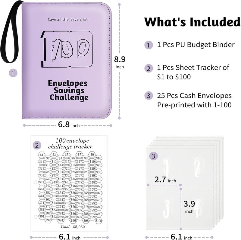 RONMONG 100 Envelope Challenge Binder, 2025 Upgrade 100 Envelopes Money Saving Challenge, Savings Challenges Book with Challenge Tracker to Save $5,050 - Image 4